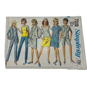 Vintage 1960s Simplicity 7019 Sewing Pattern Sz 14 Dress Top‎ Skirt Pant CUT